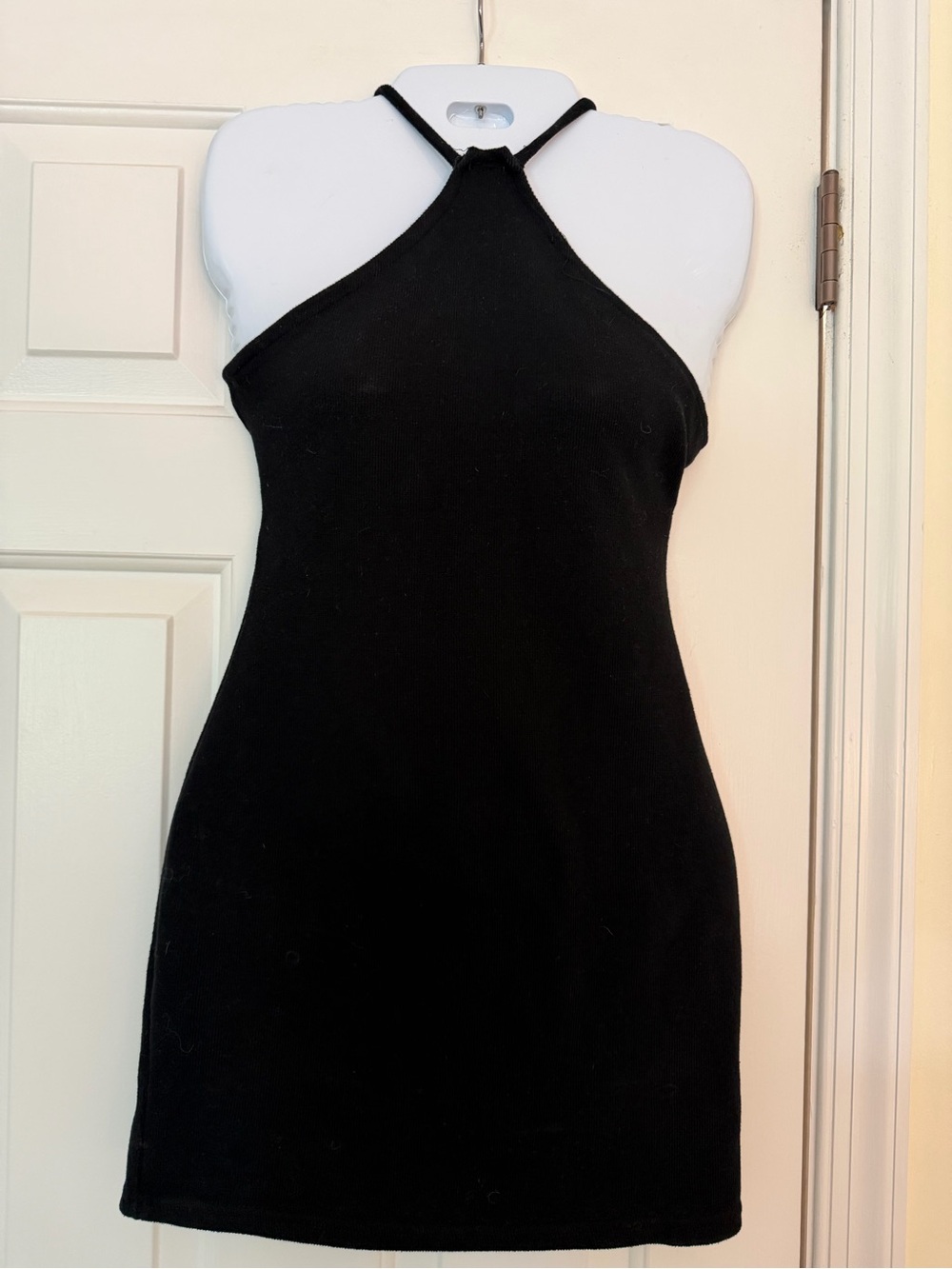 Y2K Rue21 Black Halter Mini Dress Size M Strappy Back Bodycon